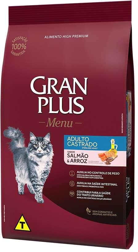Ração GranPlus Salmão e Arroz para Gatos Castrados - 10,1Kg