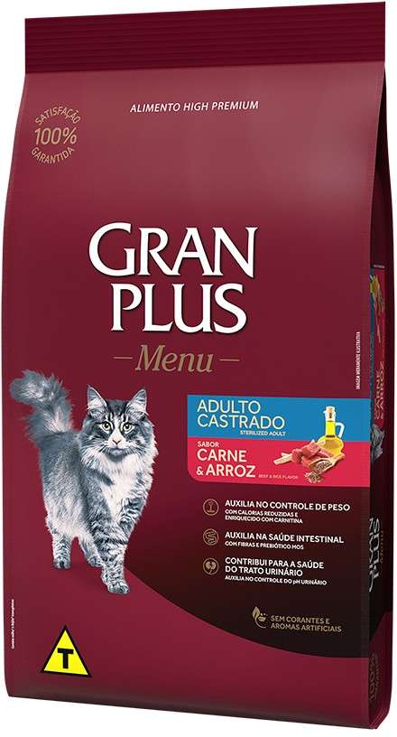 Ração GranPlus Carne e Arroz para Gatos Castrados - 10,1Kg