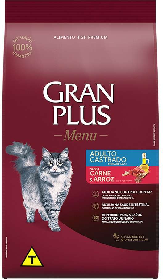 Ração GranPlus Carne e Arroz para Gatos Castrados - 10,1Kg