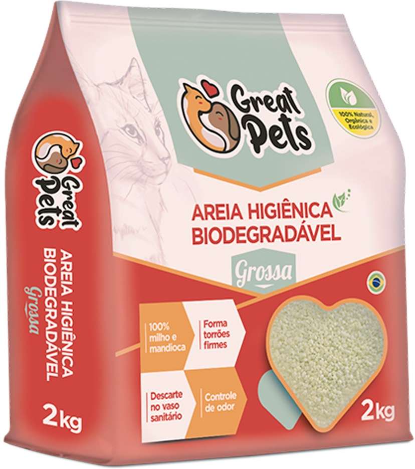 Areia Higiênica Great Pets Biodegradável Grossa para Gatos - 2Kg