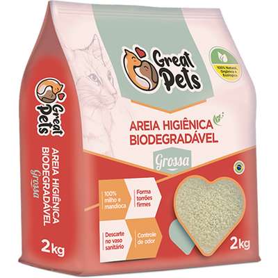 Areia Higiênica Great Pets Biodegradável Grossa para Gatos
