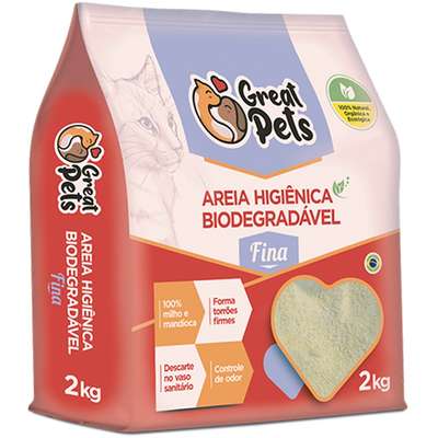 Areia Higiênica Great Pets Biodegradável Fina para Gatos