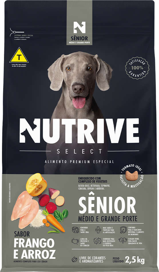 Ração Seca Nutrive Select Frango e Arroz para Cães Sênior Porte Médio e Grande - 2,5Kg