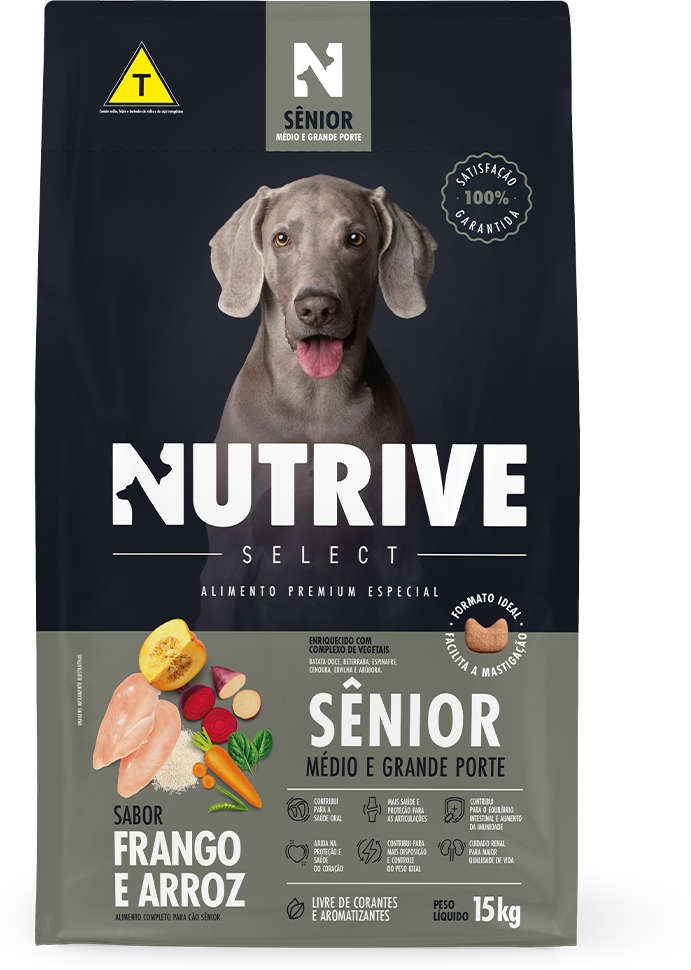Ração Seca Nutrive Select Frango e Arroz para Cães Sênior Porte Médio e Grande - 15Kg