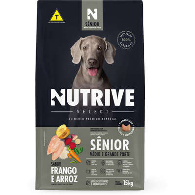 Ração Seca Nutrive Select Frango e Arroz para Cães Sênior Porte Médio e Grande
