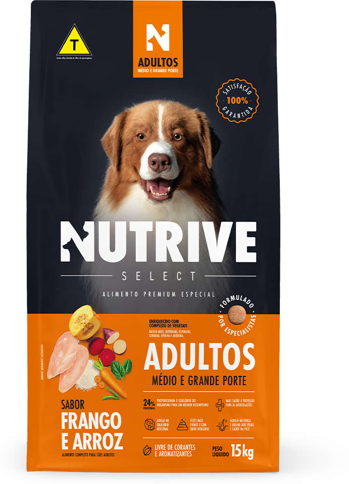 Ração Seca Nutrive Select Frango e Arroz para Cães Adultos Porte Médio e Grande - 15Kg