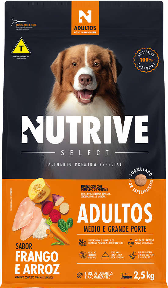 Ração Seca Nutrive Select Frango e Arroz para Cães Adultos Porte Médio e Grande - 2,5Kg