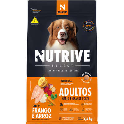 Ração Seca Nutrive Select Frango e Arroz para Cães Adultos Porte Médio e Grande
