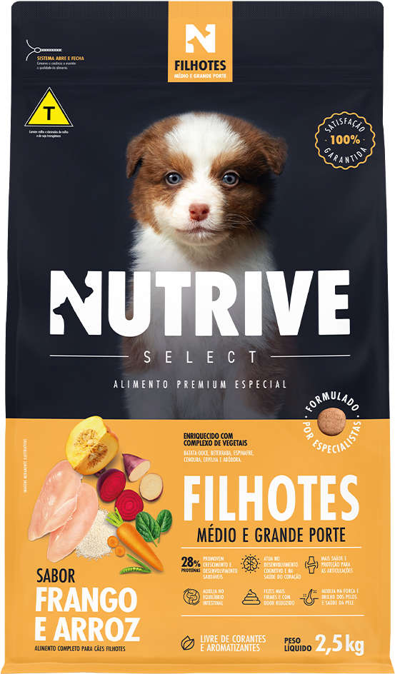 Ração Seca Nutrive Select Frango e Arroz para Cães Filhotes Porte Médio e Grande - 2,5Kg