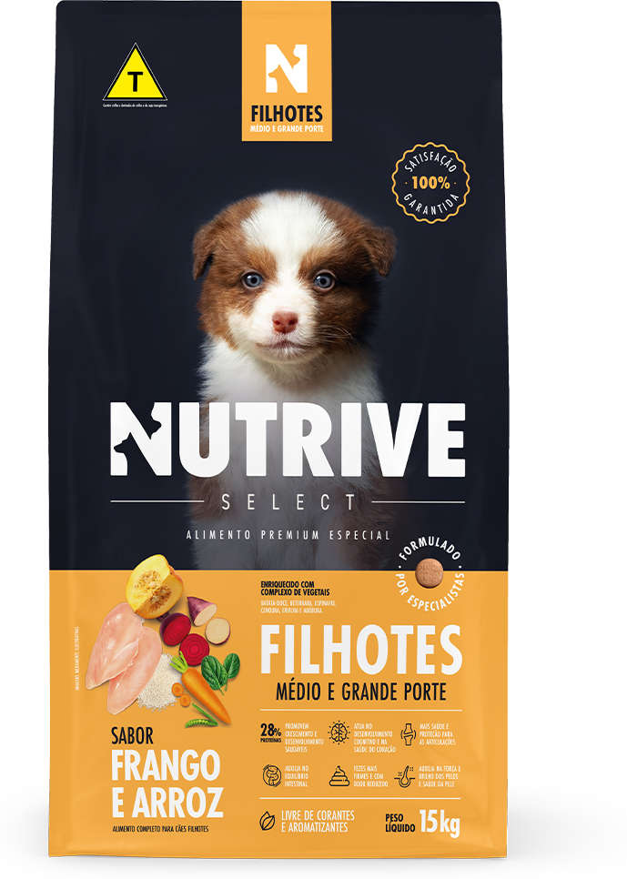 Ração Seca Nutrive Select Frango e Arroz para Cães Filhotes Porte Médio e Grande - 15Kg