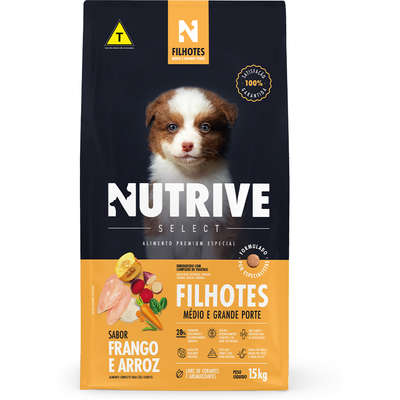 Ração Seca Nutrive Select Frango e Arroz para Cães Filhotes Porte Médio e Grande
