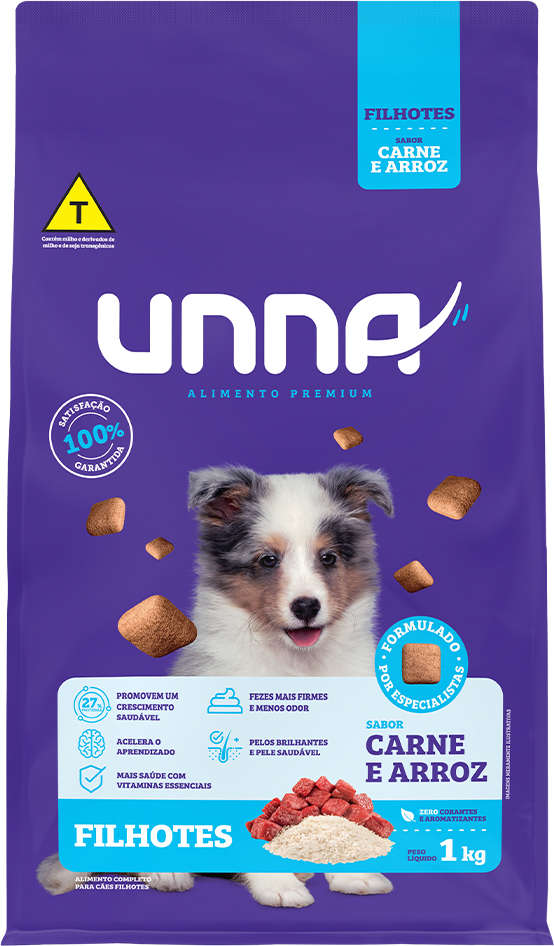 Ração Seca Unna Carne e Arroz para Cães Filhotes - 1Kg