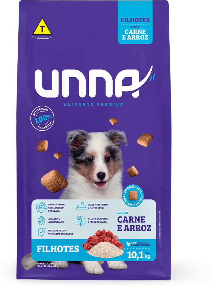 Ração Seca Unna Carne e Arroz para Cães Filhotes - 10,1Kg