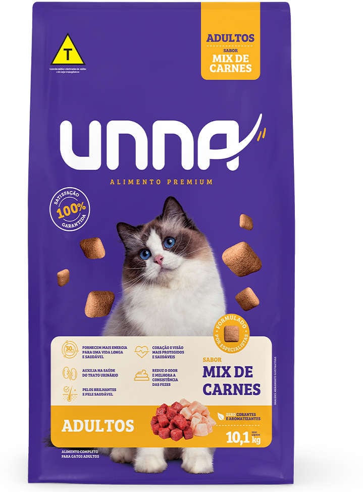 Ração Seca Unna Mix de Carnes para Gatos Adultos - 10,1Kg