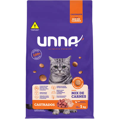 Ração Seca Unna Mix de Carnes para Gatos Castrados