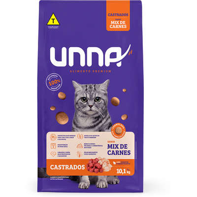 Ração Seca Unna Mix de Carnes para Gatos Castrados