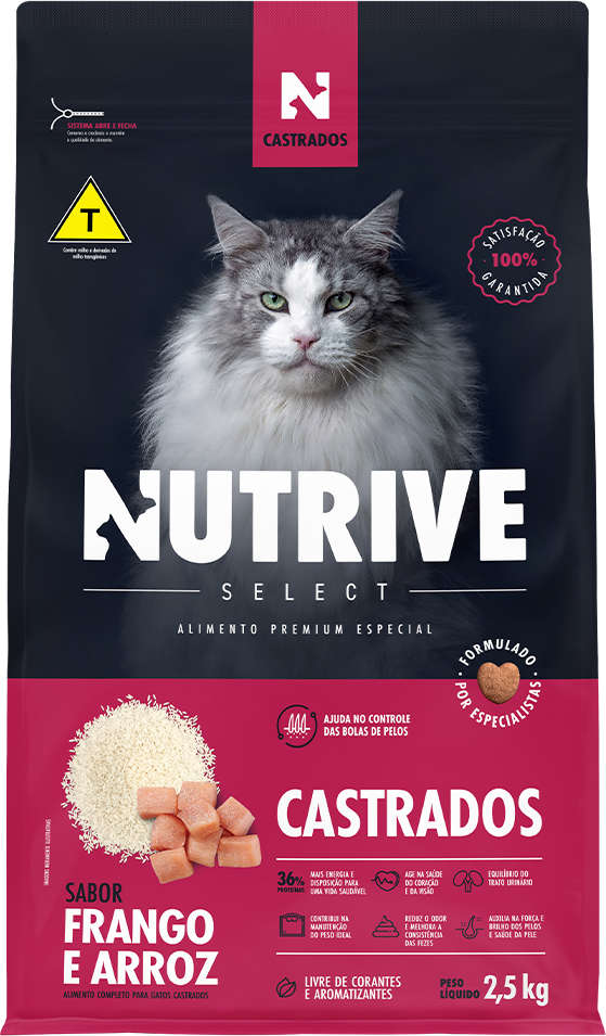 Ração Seca Nutrive Select Frango e Arroz para Gatos Castrados - 2,5Kg