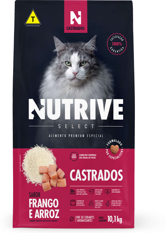 Ração Seca Nutrive Select Frango e Arroz para Gatos Castrados - 10,1Kg