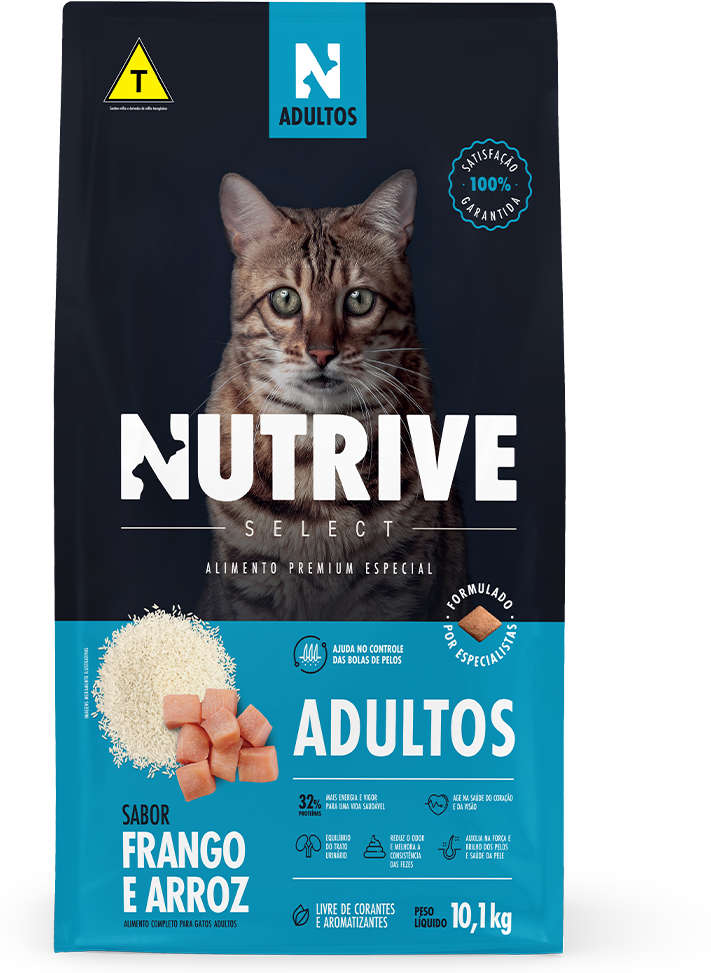 Ração Seca Nutrive Select Frango e Arroz Gatos Adultos - 10,1Kg