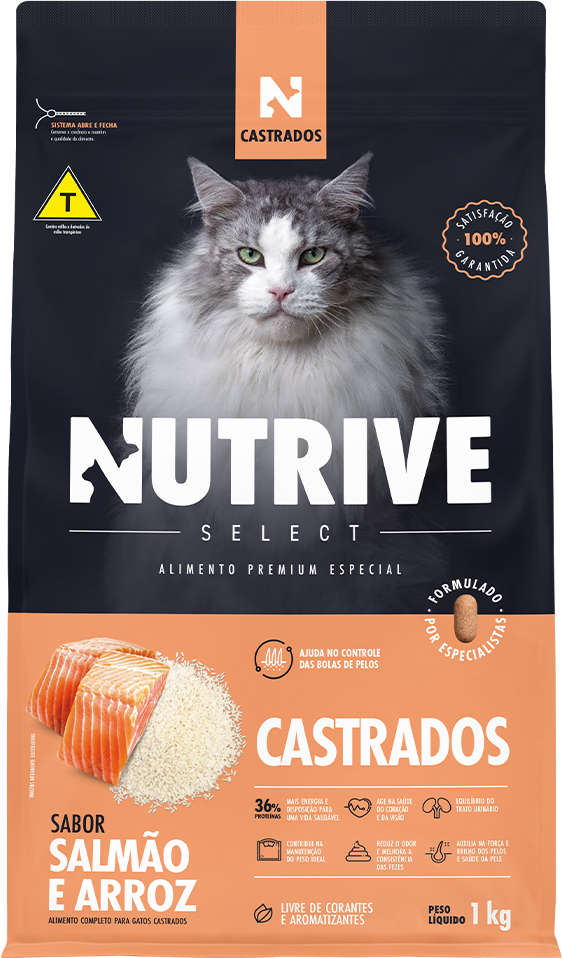 Ração Seca Nutrive Select Salmão e Arroz Gatos Castrados - 1Kg