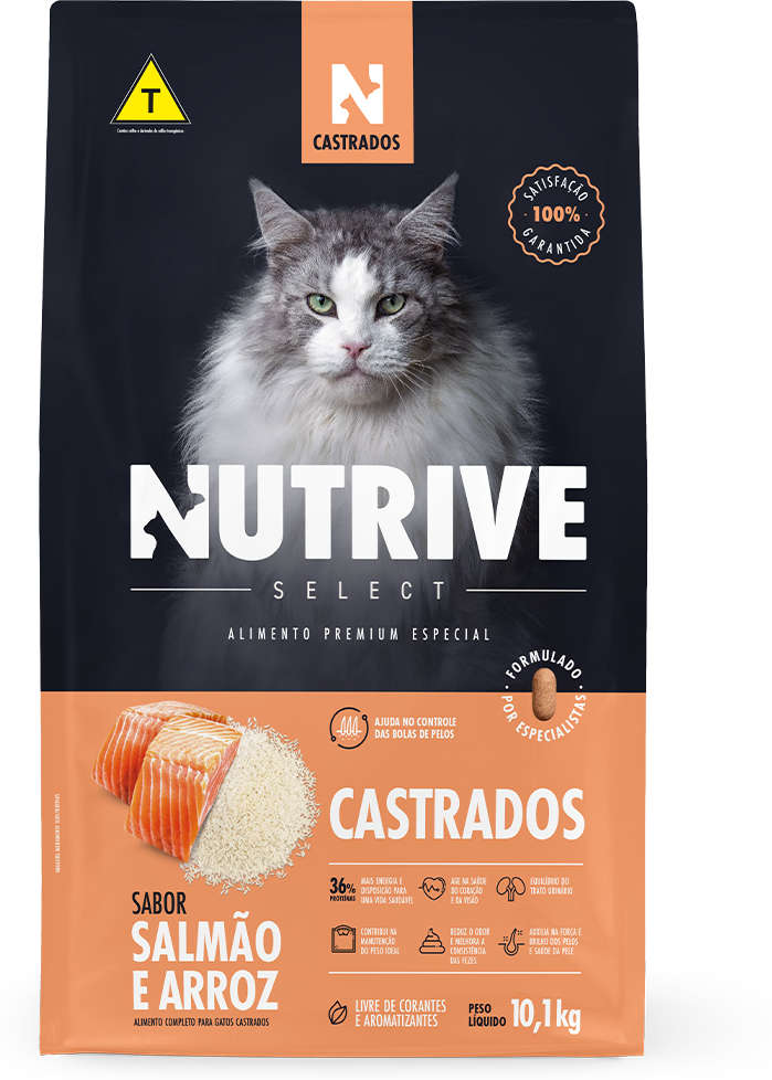 Ração Seca Nutrive Select Salmão e Arroz Gatos Castrados - 10,1Kg