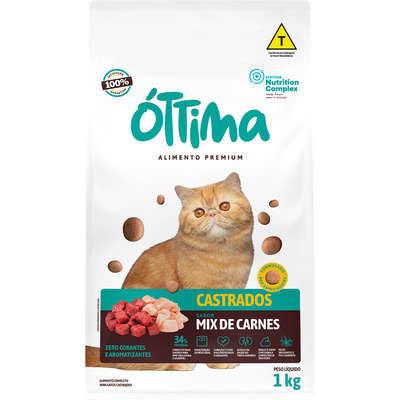 Ração Seca Óttima Mix de Carnes para Gatos Castrados