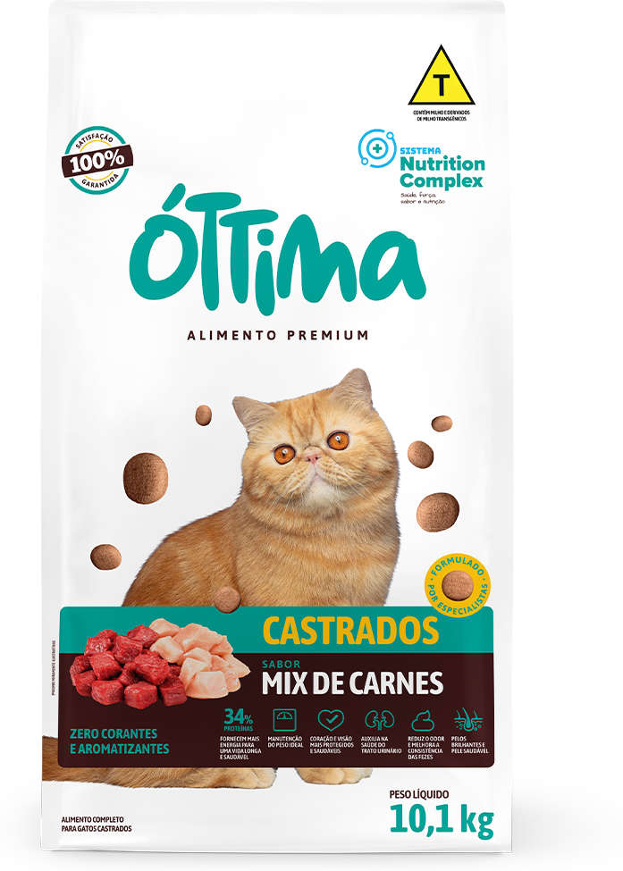 Ração Seca Óttima Mix de Carnes para Gatos Castrados - 10,1Kg