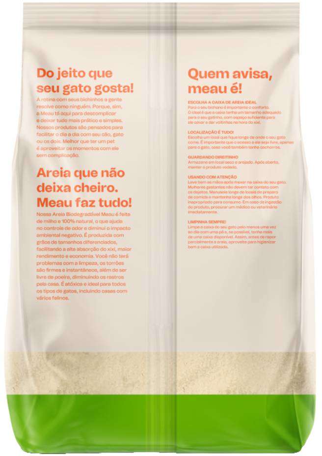 Areia Higiênica Meau Biodegradável Grãos Finos para Gatos - 4Kg