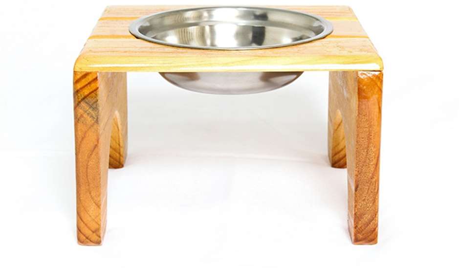 Comedouro Madeira com Bowl em Inox Modelo 1 - Tam. M