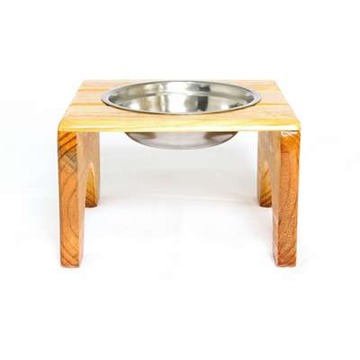 Comedouro Madeira com Bowl em Inox Modelo 1