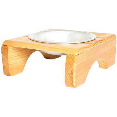 Comedouro Madeira com Bowl em Inox Modelo 1