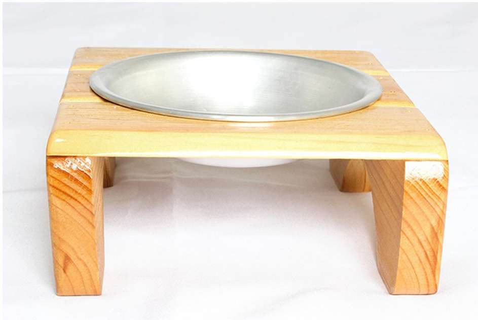 Comedouro Madeira com Bowl em Inox Modelo 1 - Tam. P