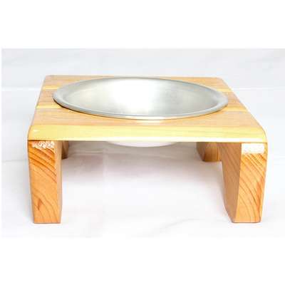 Comedouro Madeira com Bowl em Inox Modelo 1
