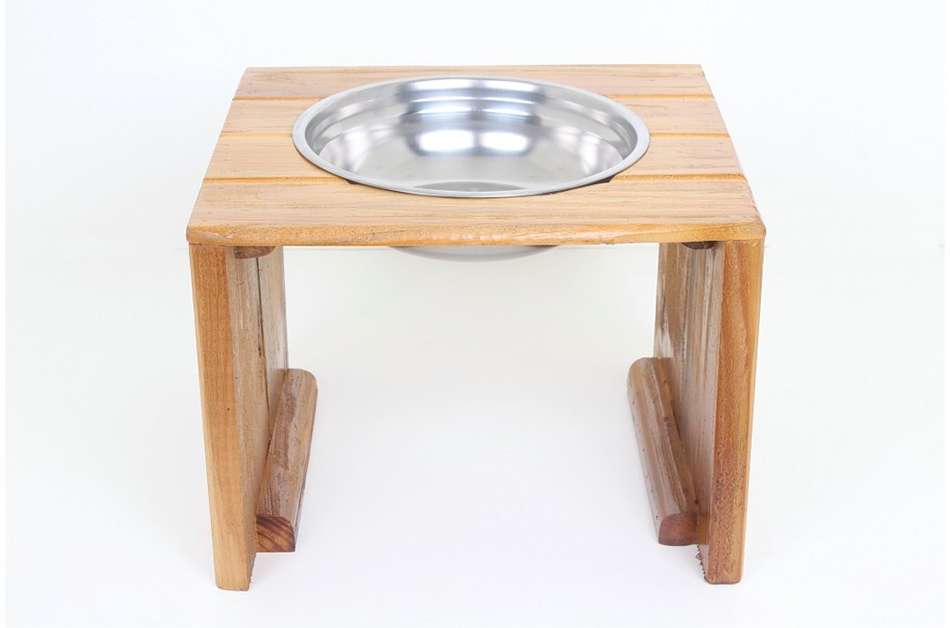 Comedouro Madeira com Bowl em Inox Modelo 1 - Tam. G