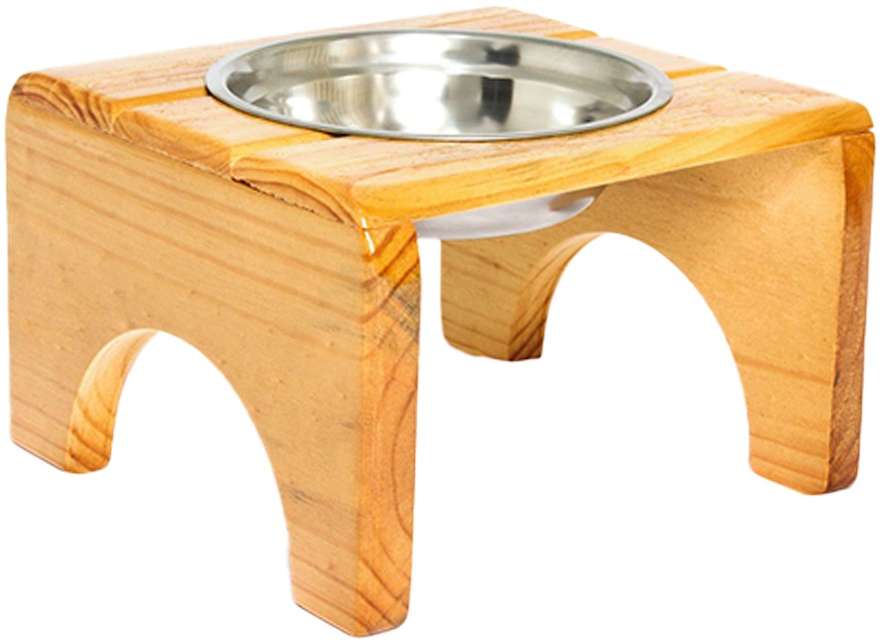 Comedouro Madeira com Bowl em Inox Modelo 1 - Tam. M