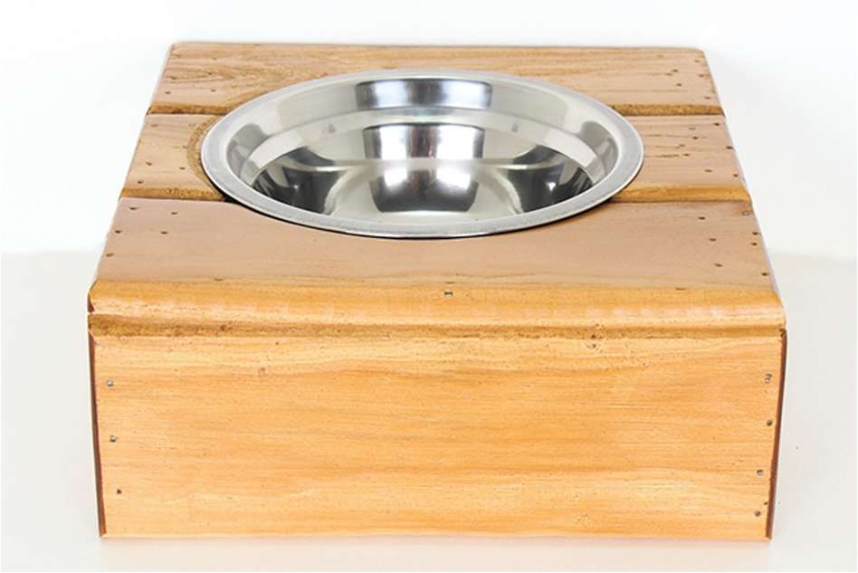 Comedouro Madeira com Bowl em Inox Modelo 2 - Tam. P