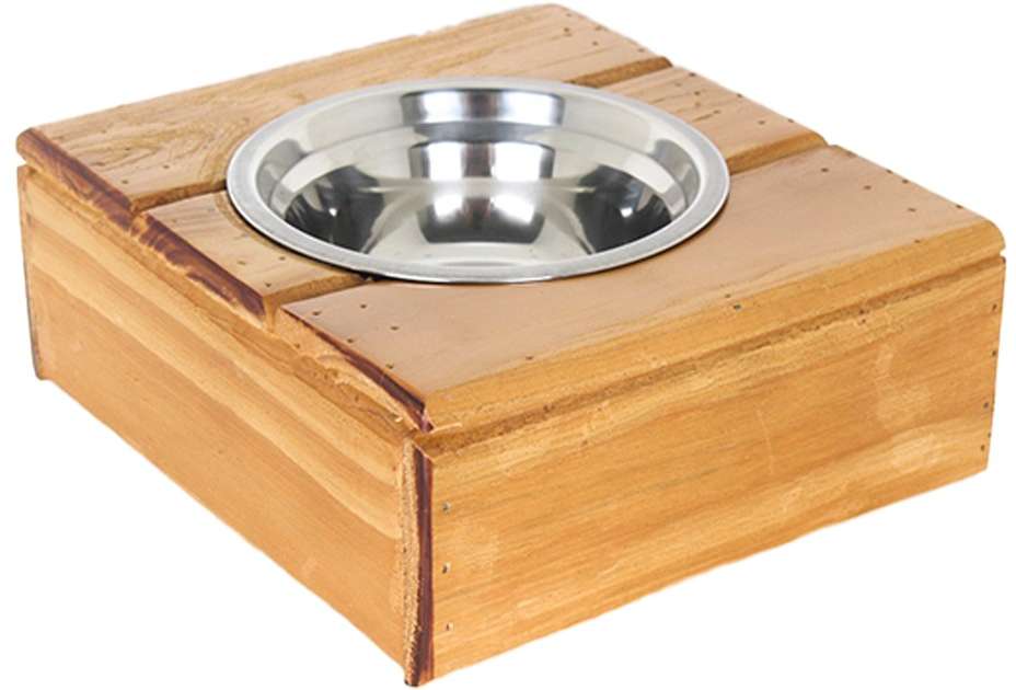 Comedouro Madeira com Bowl em Inox Modelo 2 - Tam. P