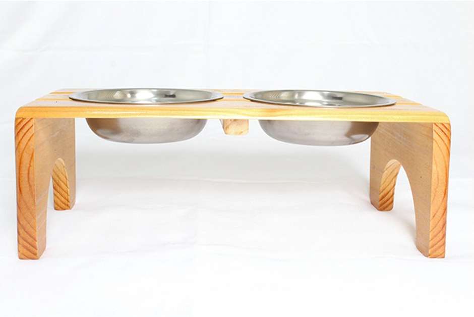 Comedouro Duplo Madeira com Bowl em Inox Modelo 1 - Tam. M