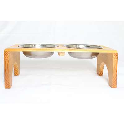 Comedouro Duplo Madeira com Bowl em Inox Modelo 1