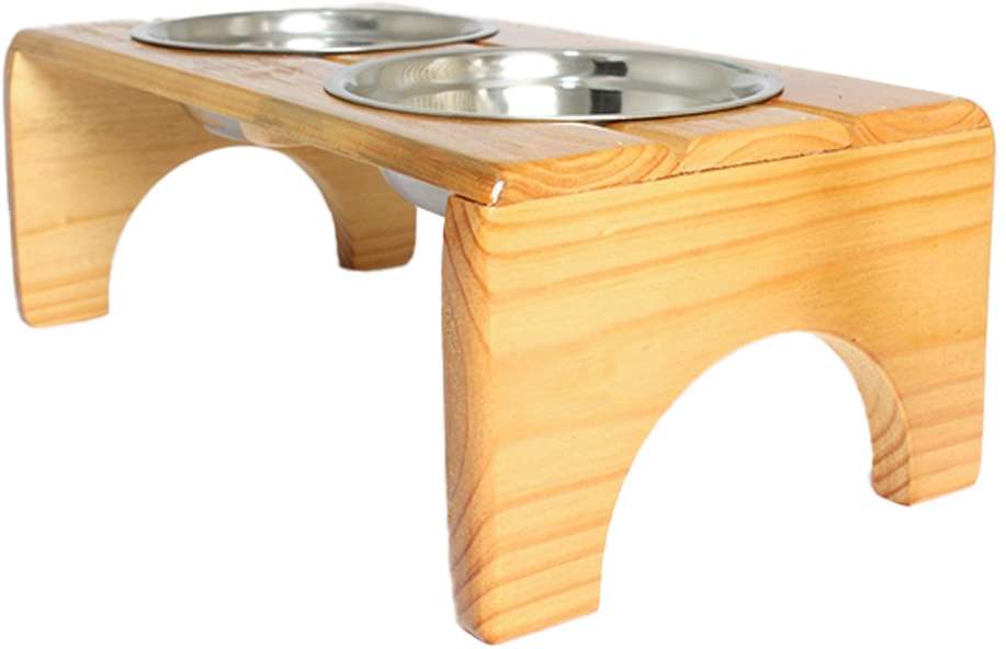 Comedouro Duplo Madeira com Bowl em Inox Modelo 1 - Tam. M