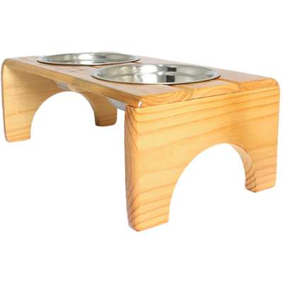 Comedouro Duplo Madeira com Bowl em Inox Modelo 1