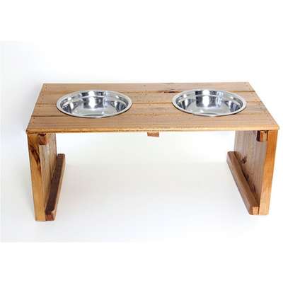 Comedouro Duplo Madeira com Bowl em Inox Modelo 1