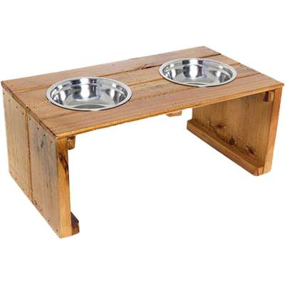 Comedouro Duplo Madeira com Bowl em Inox Modelo 1