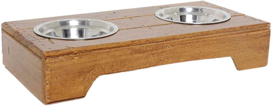 Comedouro Duplo Madeira com Bowl em Inox Modelo 2 - Tam. P