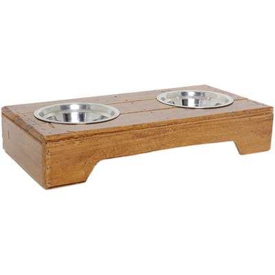 Comedouro Duplo Madeira com Bowl em Inox Modelo 2