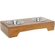Comedouro Duplo Madeira com Bowl em Inox Modelo 2 - Tam. P
