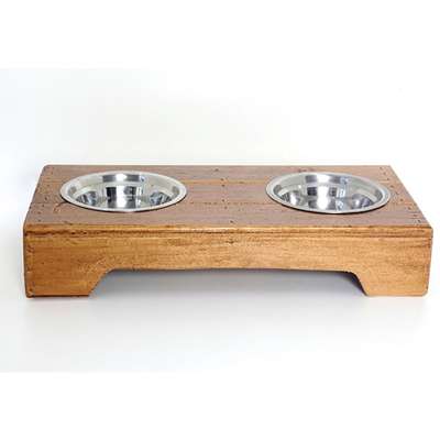 Comedouro Duplo Madeira com Bowl em Inox Modelo 2