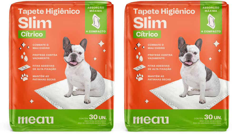 Tapete Higiênico Meau Slim Cheirinho Cítrico para Cães - 60 Unidades (2 Pacotes)