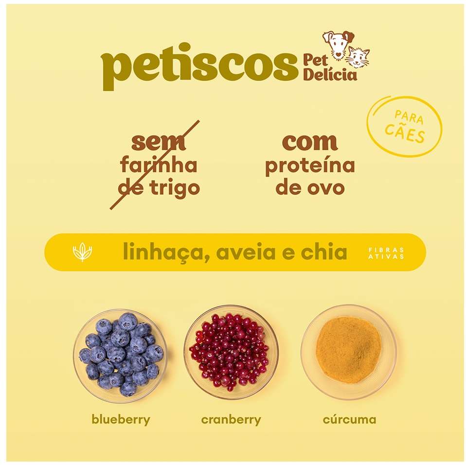 Snack Pet Delícia Petisco Natural para Cães Sabor Blueberry e Cranberry - 120g