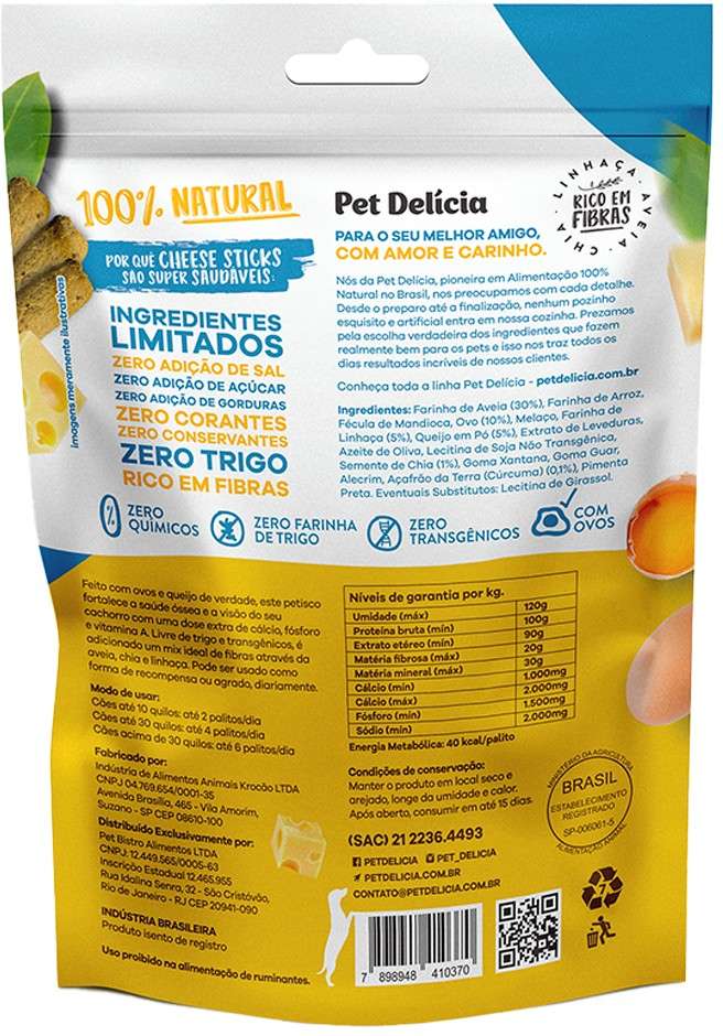 Snack Pet Delícia Petisco Natural para Cães Sabor Queijo - 120g